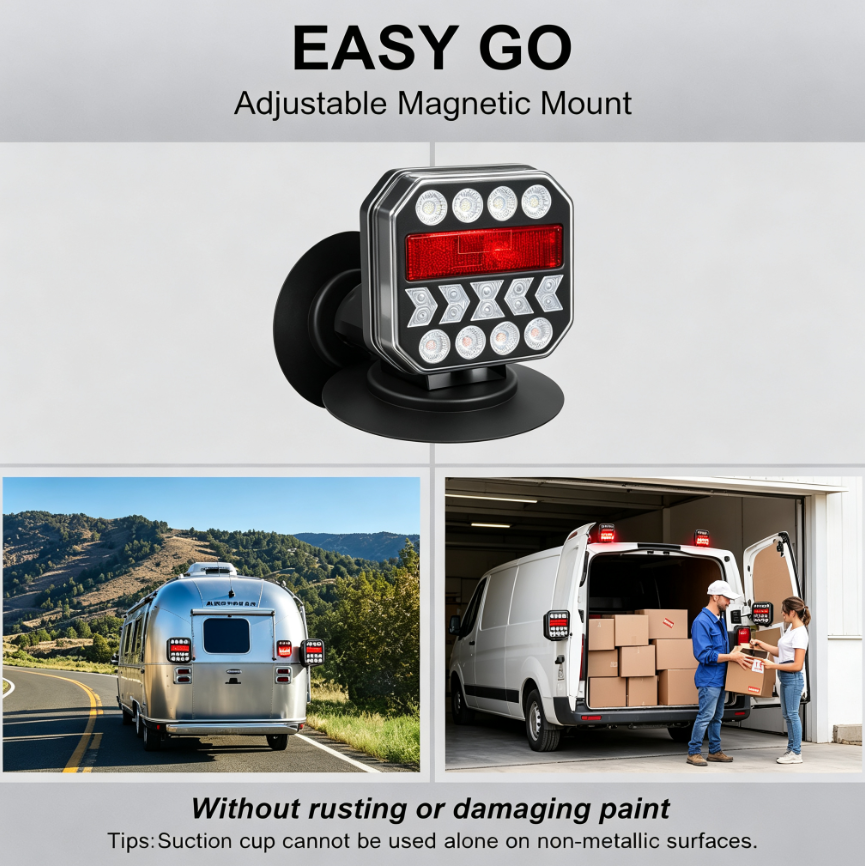 Wireless Magnetic Trailer Tail Light Kit – Rechargeable Portable LED Lights for Trucks, Trailers & Boats