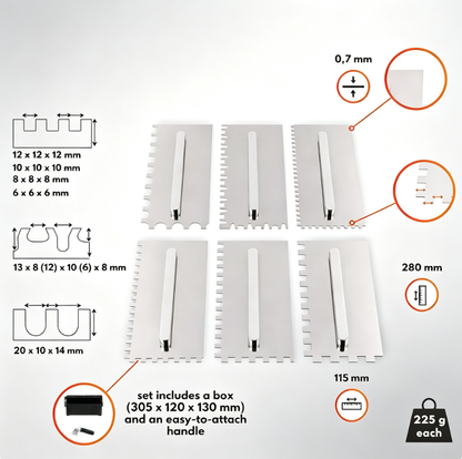 The Ultimate Notched Trowel Set – 6 Interchangeable Blades for Flawless Tile Installation